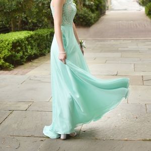 Aquamarine Formal Dress with Sequined Top